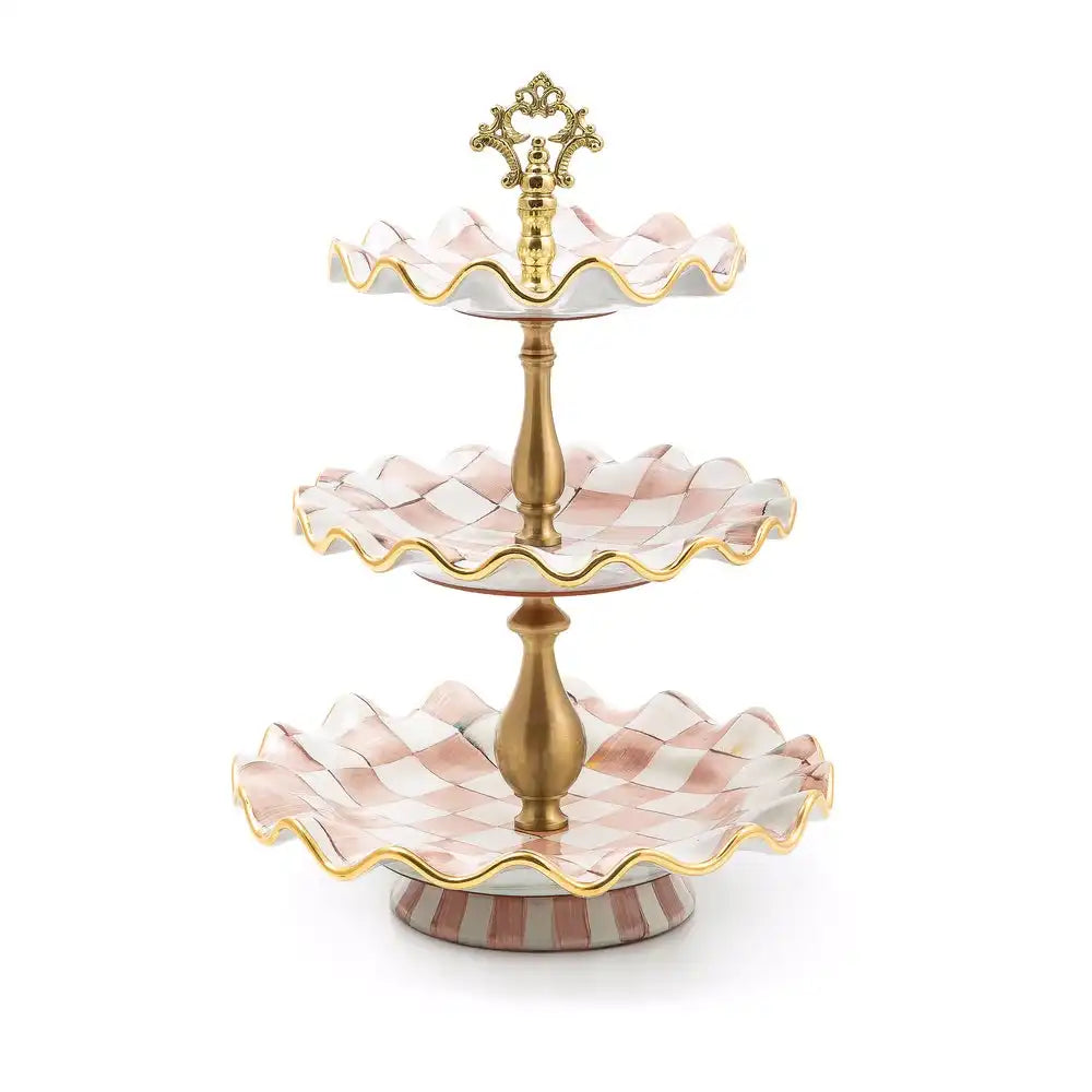 Violet Check Ceramic Three Tier Sweet Stand