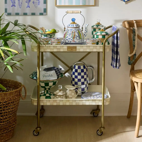 Mocha Check 3-Tier Kitchen Cart