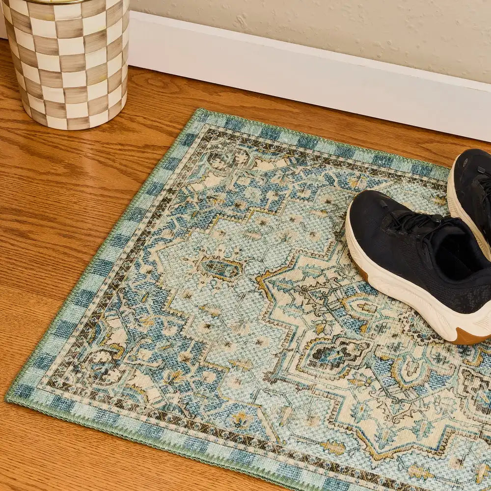 Heriz Checked Mocha 8' x 10' Washable Rug
