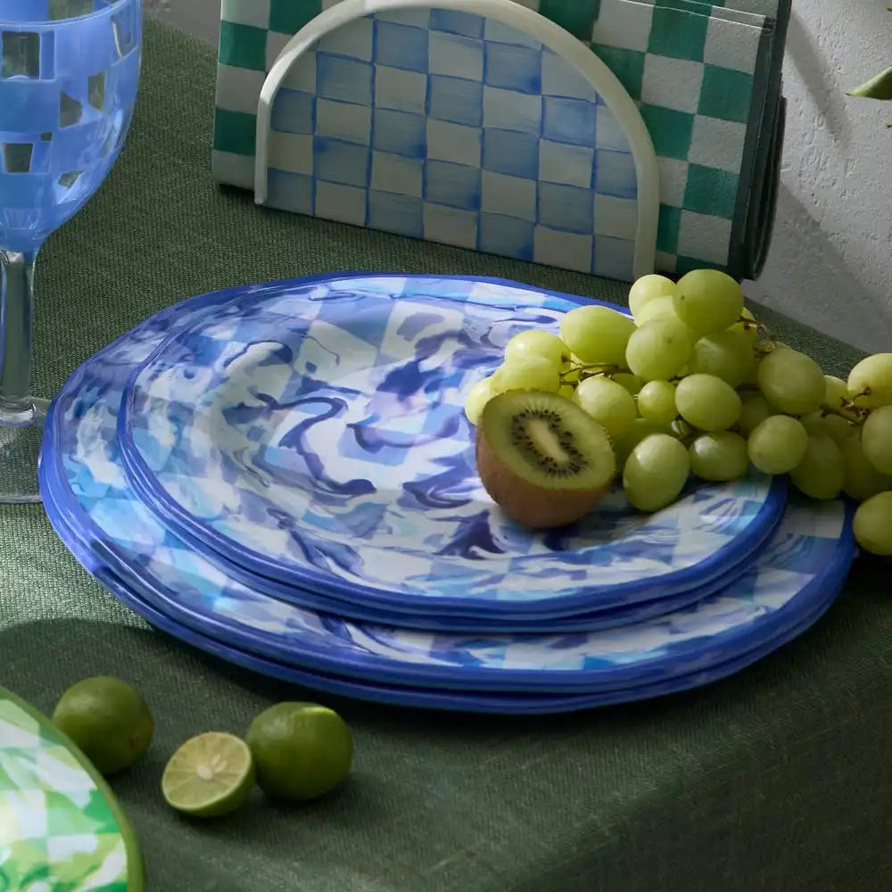 Green Marble Check Melamine Small Bowls, Set of 4