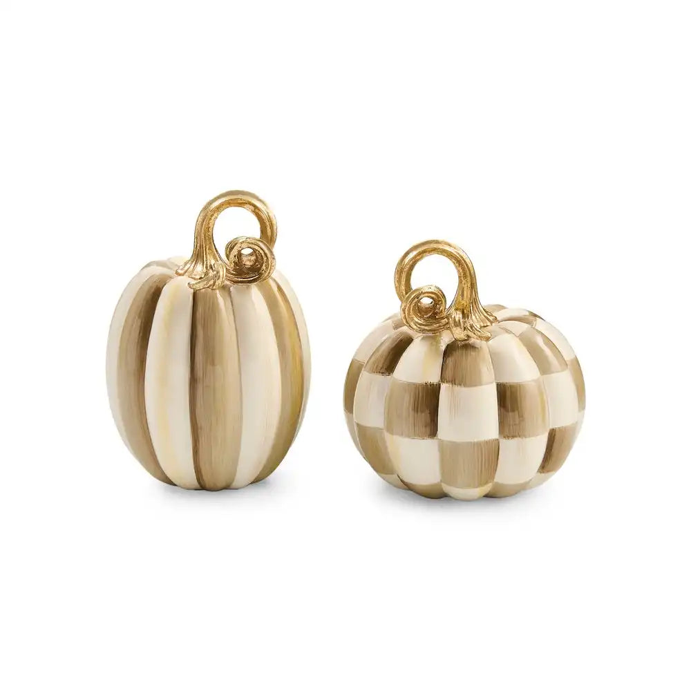 Mocha Check and Stripe Petite Pumpkins, Set of 2 Main image