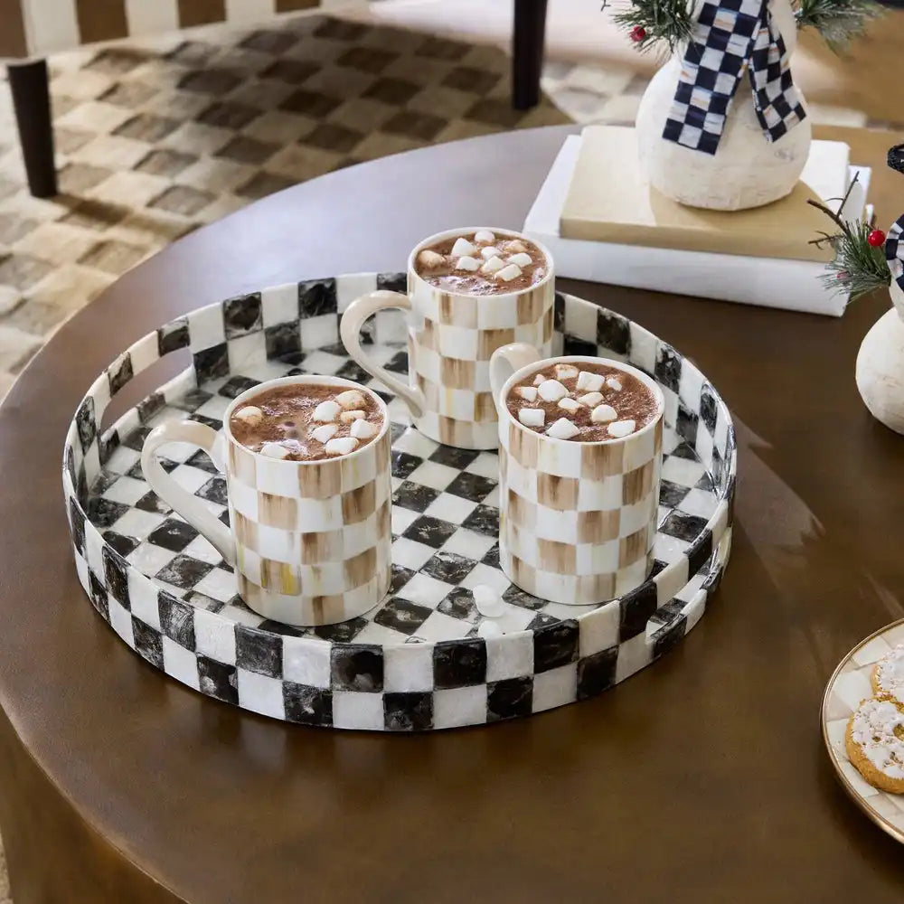 Gold Check Capiz Round Tray