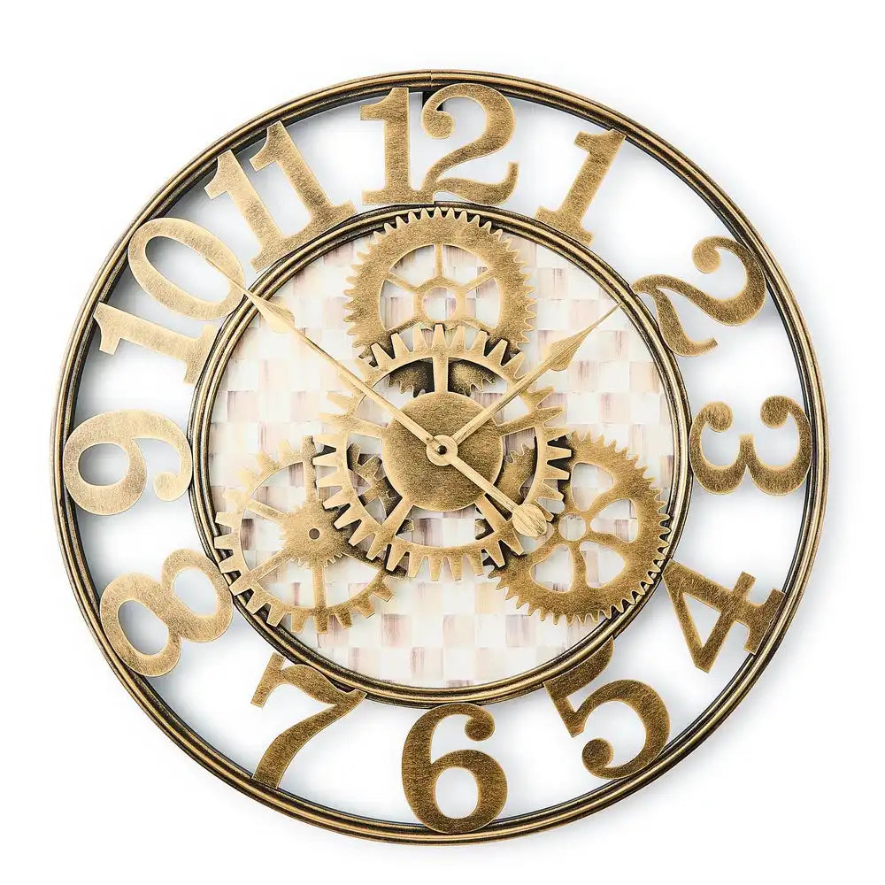 Mocha Check Large Farmhouse Wall Clock Secondary image