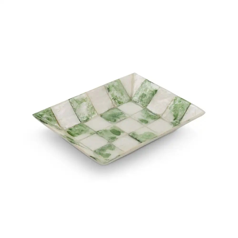 Sage Check Capiz Boutique Tissue Box Cover