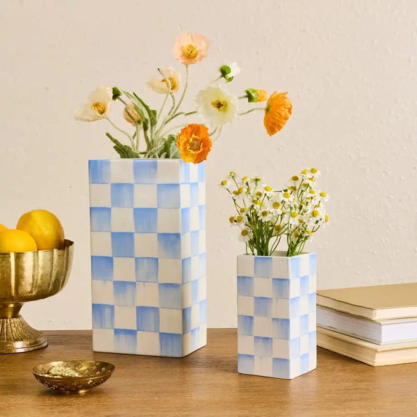 Sage Check Pillar Vase