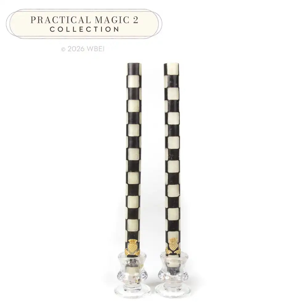 Emerald Check Dinner Candles, Set of 2