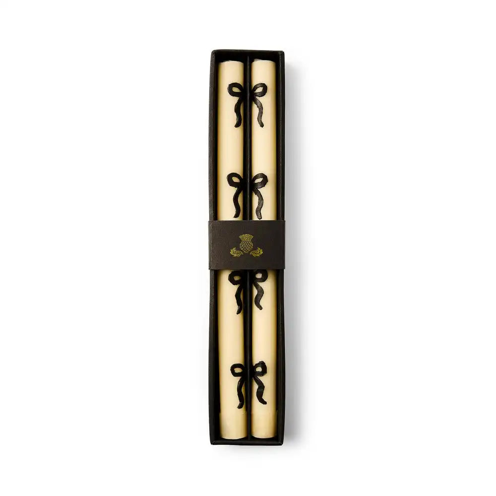 Black Bow Dinner Candles, Set of 2