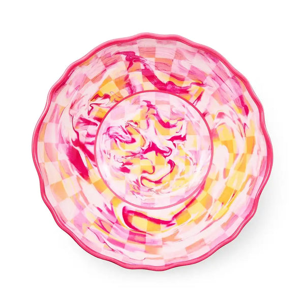Pink Marble Check Melamine Serving Bowl
