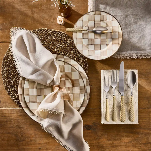 Mocha Check Dinner Plate