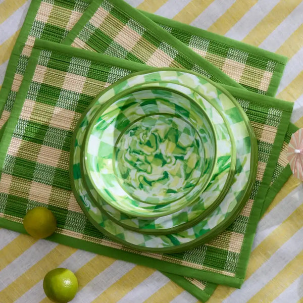 Green Marble Check Melamine Small Bowls, Set of 4