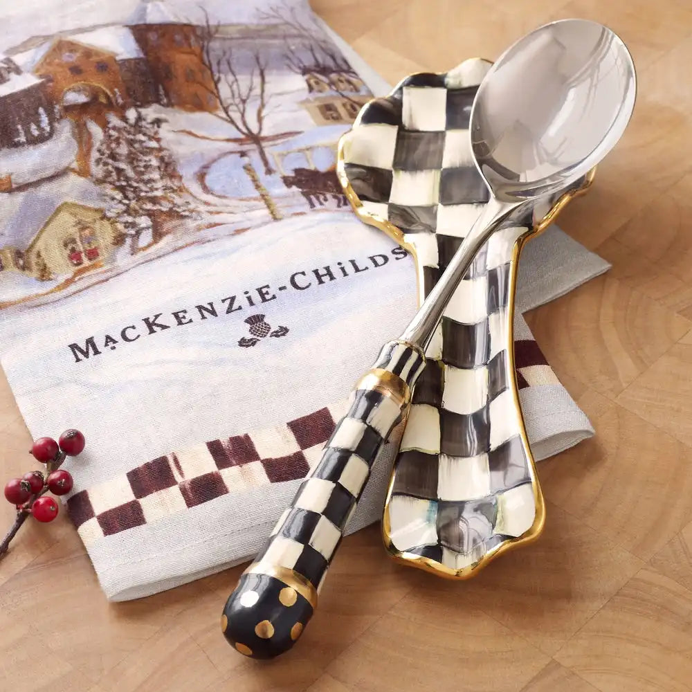 Violet Check Ceramic Spoon Rest