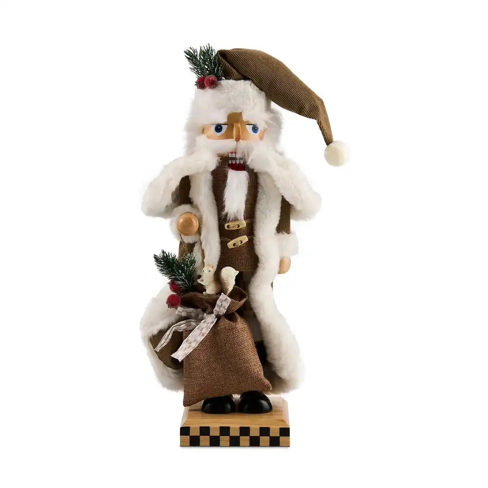 Mocha Check Wood Santa Nutcracker Main image