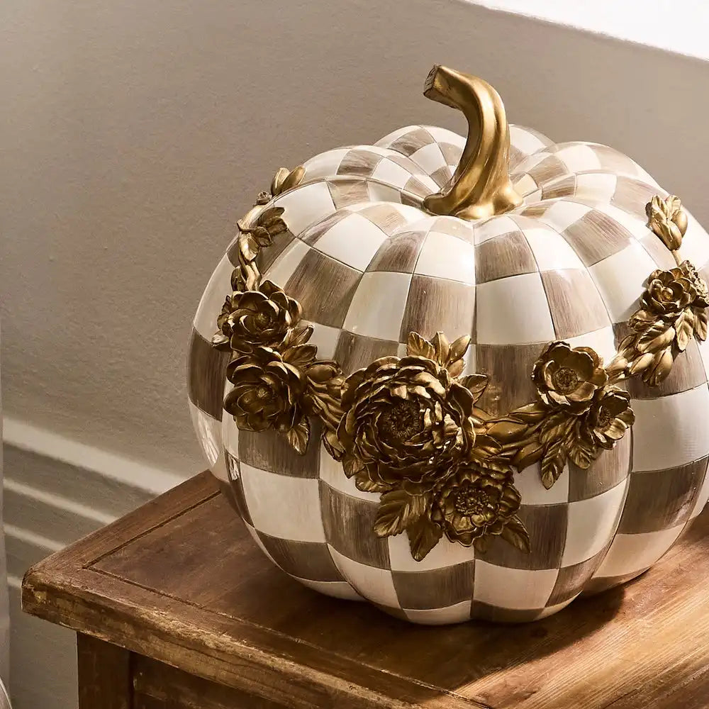 Mocha Check Floral Garland Pumpkin
