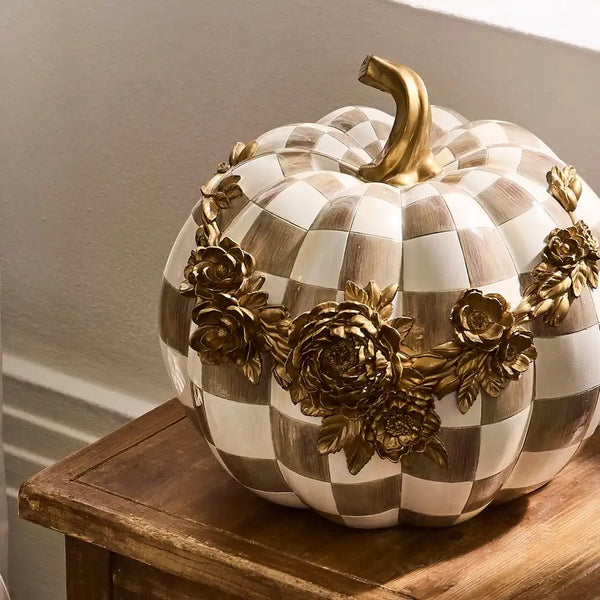 Mocha Check Floral Garland Pumpkin