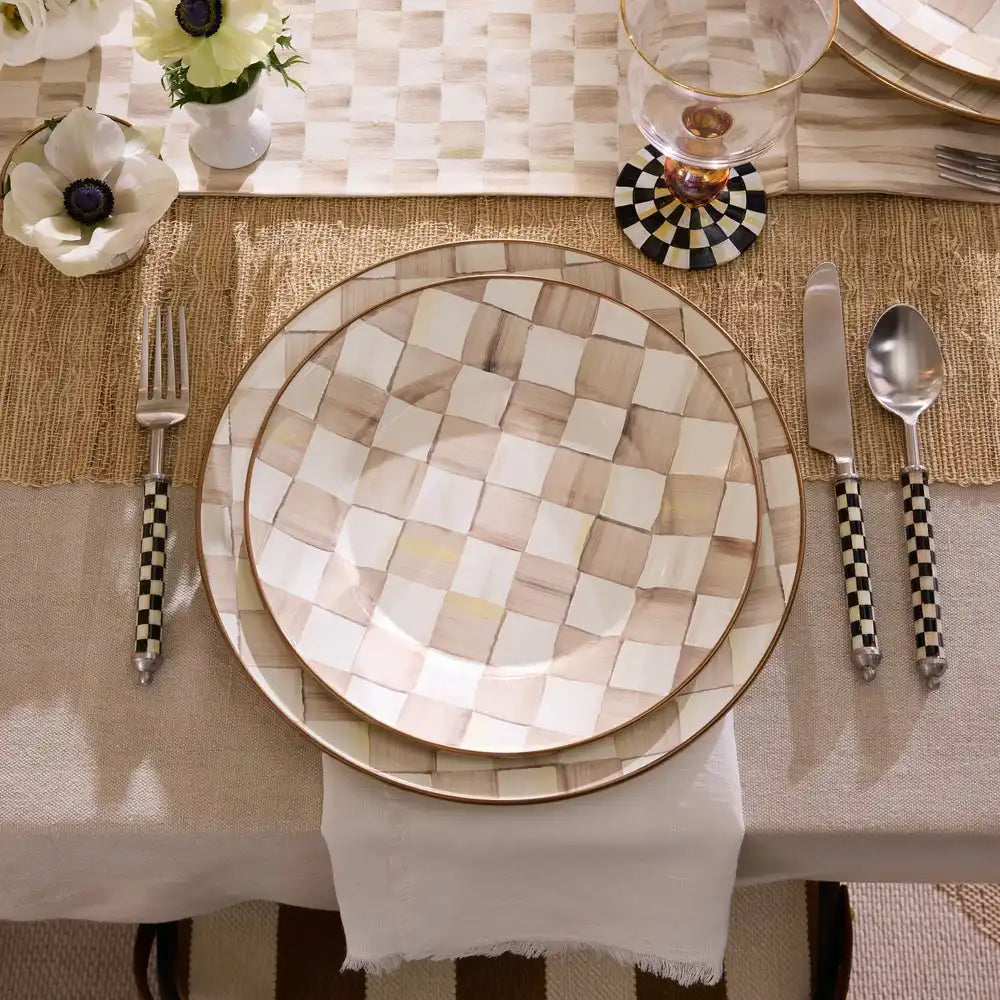 Mocha Check Dinner Plate