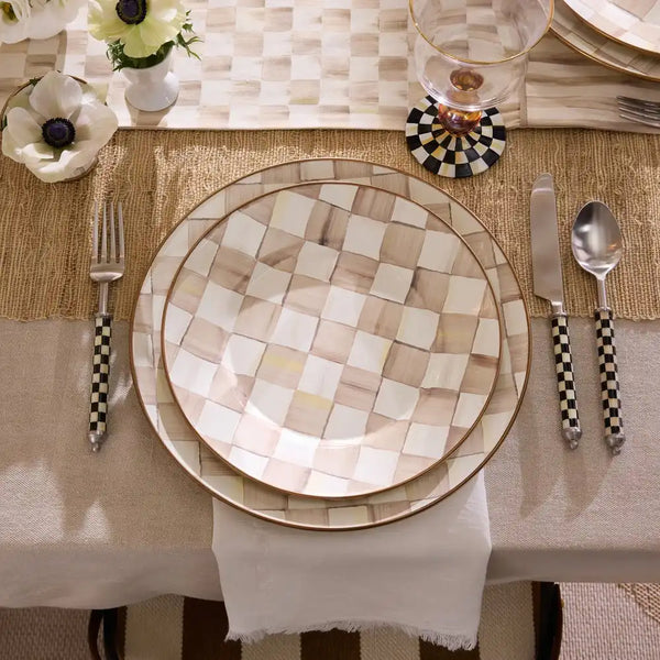 Mocha Check Dinner Plate