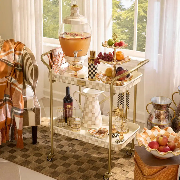 Mocha Check 3-Tier Kitchen Cart