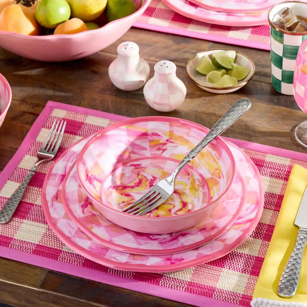 Green Marble Check Melamine Small Bowls, Set of 4