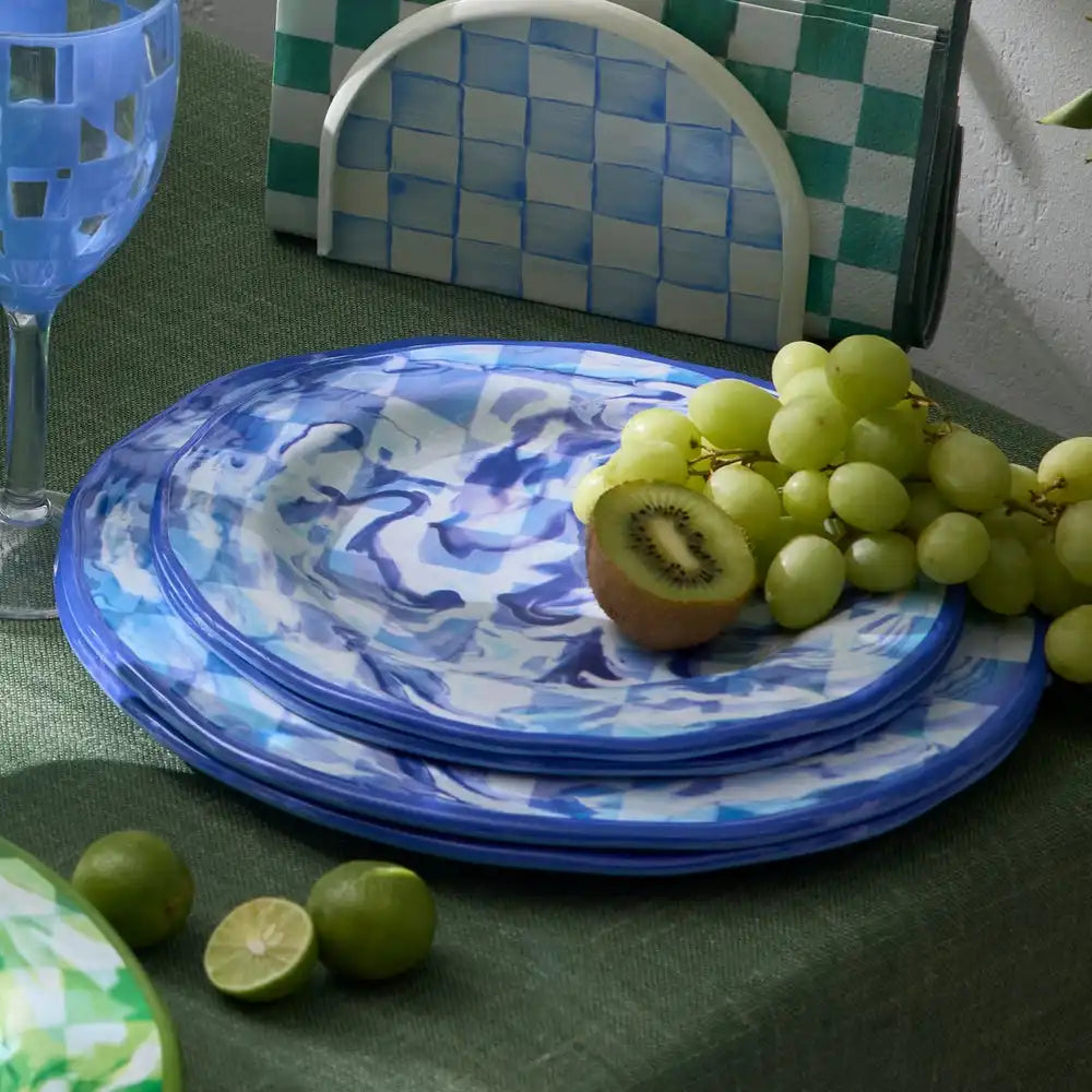 Green Marble Check Melamine Small Bowls, Set of 4