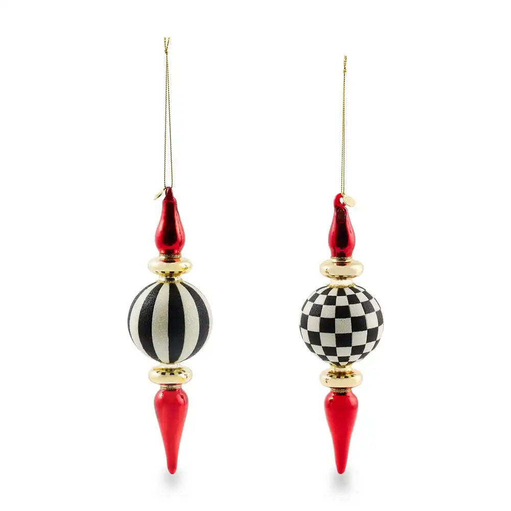 Black & White Check Finial Glass Ornaments, Set of 2 Main image