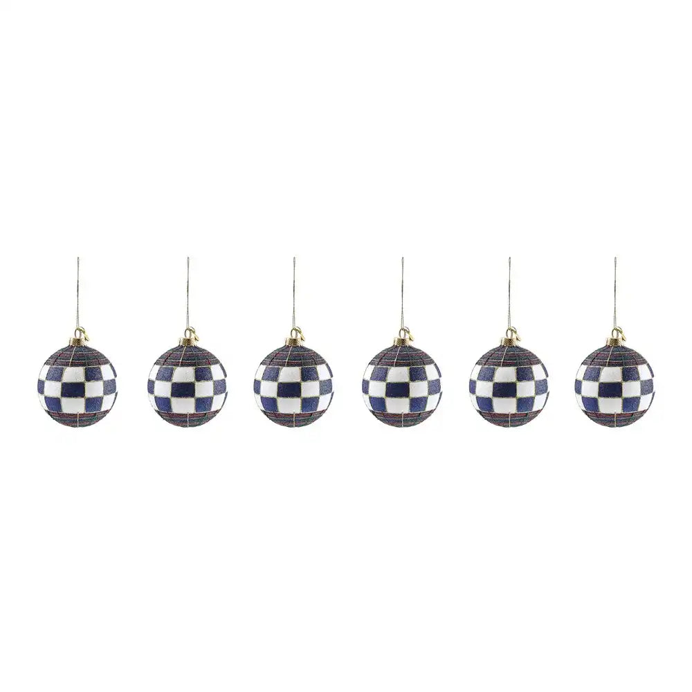 Navy Tartan Glass Ball Ornaments, Set of 6 Main image