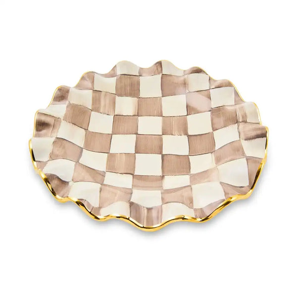 Mocha Check Ceramic Fluted Dinner Plate