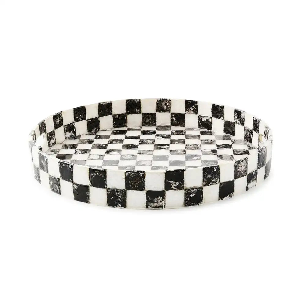 Gold Check Capiz Round Tray