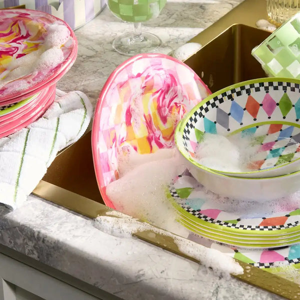 Green Marble Check Melamine Small Bowls, Set of 4