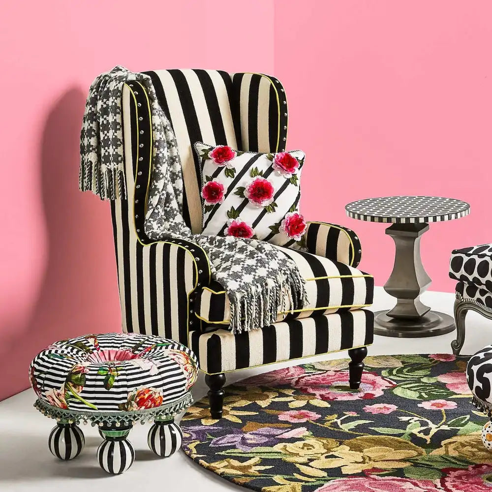 Marquee Black Stripe Chenille Wing Chair