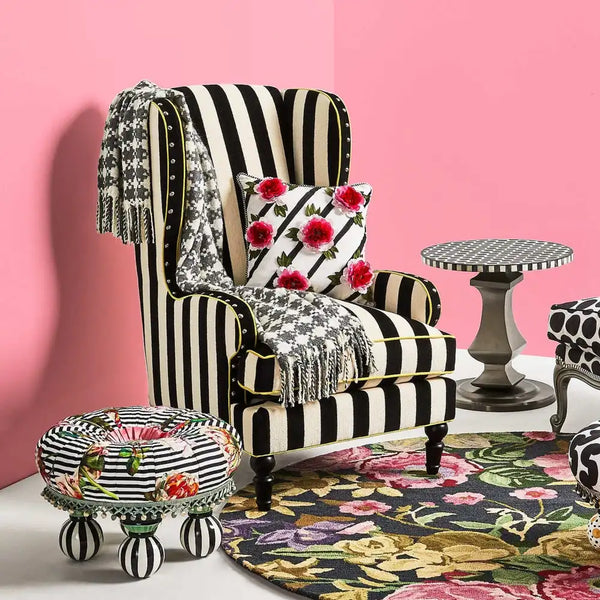 Marquee Black Stripe Chenille Wing Chair