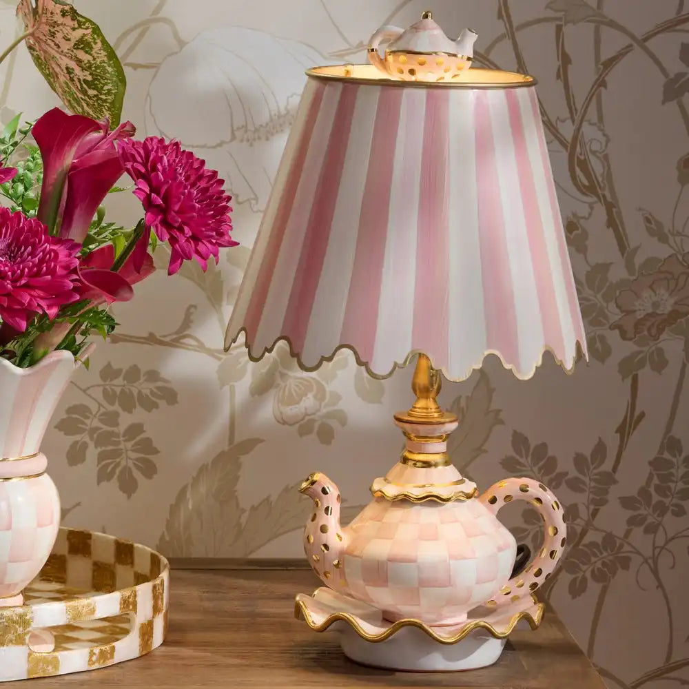 Rosy Check Ceramic Teapot Table Lamp