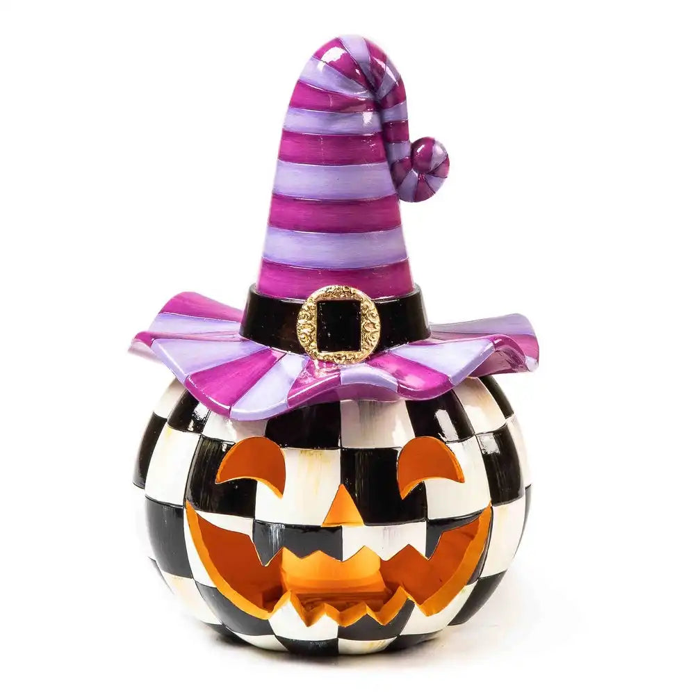 Illuminated Happy Jack Pumpkin with Purple Hat Main image