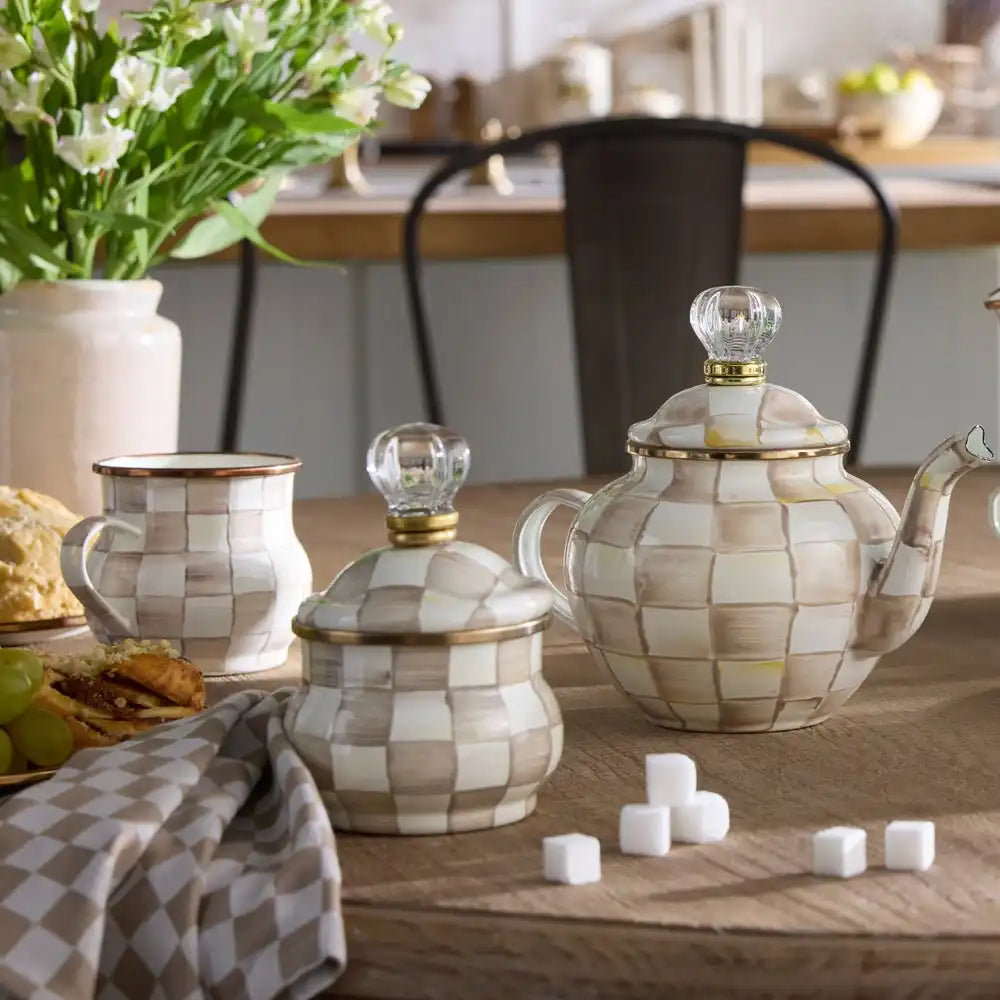 Mocha Check Lidded Sugar Bowl