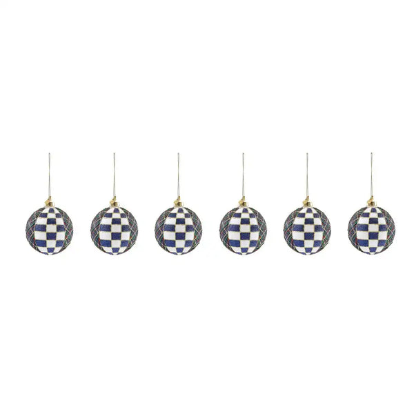 Navy Tartan Glass Ball Ornaments, Set of 6