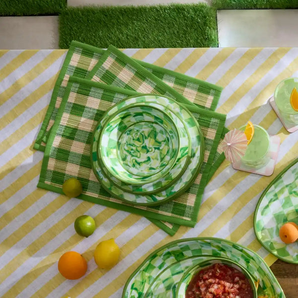 Green Marble Check Melamine Small Bowls, Set of 4